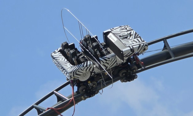 Ride vehicle positioned on track for Fast & Furious: Hollywood Drift