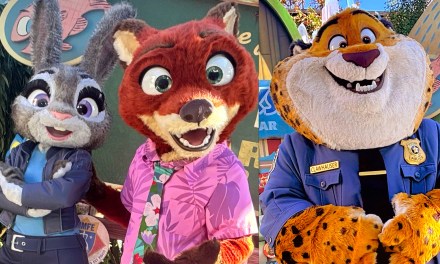 ZOOTOPIA characters celebrate sequel at DCA — Clawhauser, Judy Hopps, and Nick Wilde
