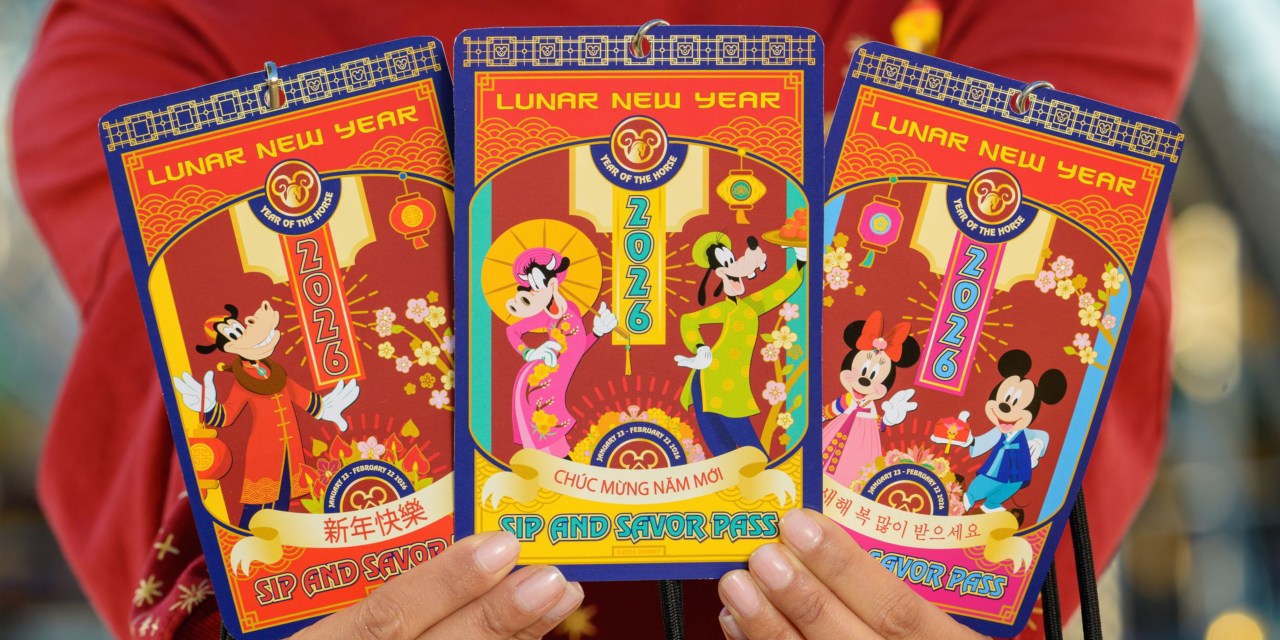 Collectible Disney artwork on 2026 Lunar New Year Sip Savor passes at Disneyland Resort